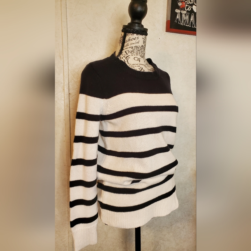 Market & Spruce Black and White Striped Sweaterack Size:S - Picture 2 of 11